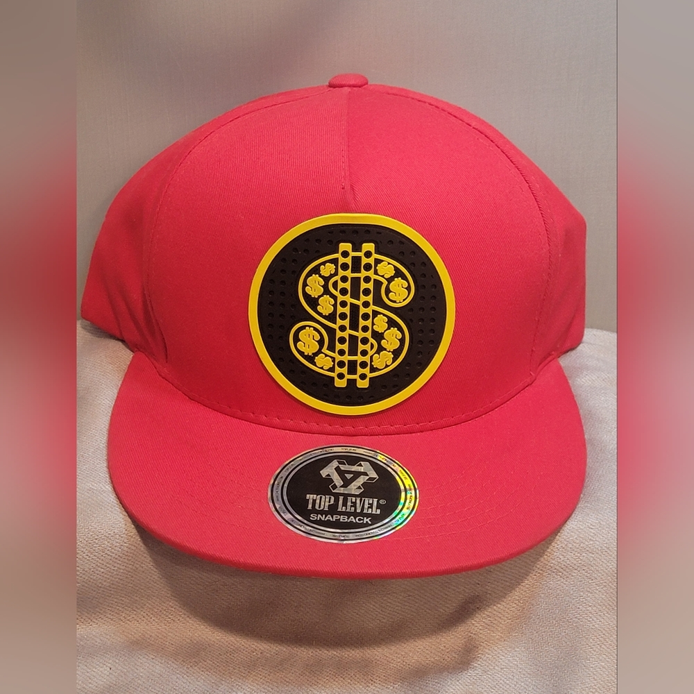 Top Level Snapback Money Hat Red/Black/Gold Dollar Sign Adjustable Like New